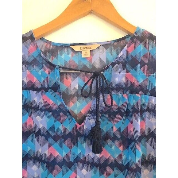 Decree Top Woman's XS Long Sleeve Tie Detail Striped - Picture 3 of 6